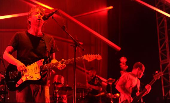 98536425 Thom Yorke and Flea perform with Atoms for Peace in 2010.