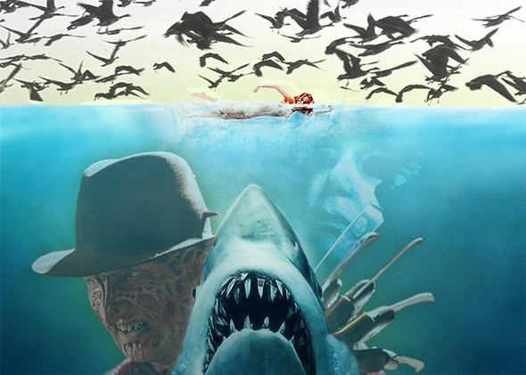 Top to bottom, left to right: The Birds, Jaws, Nightmare on Elm Street, Halloween.