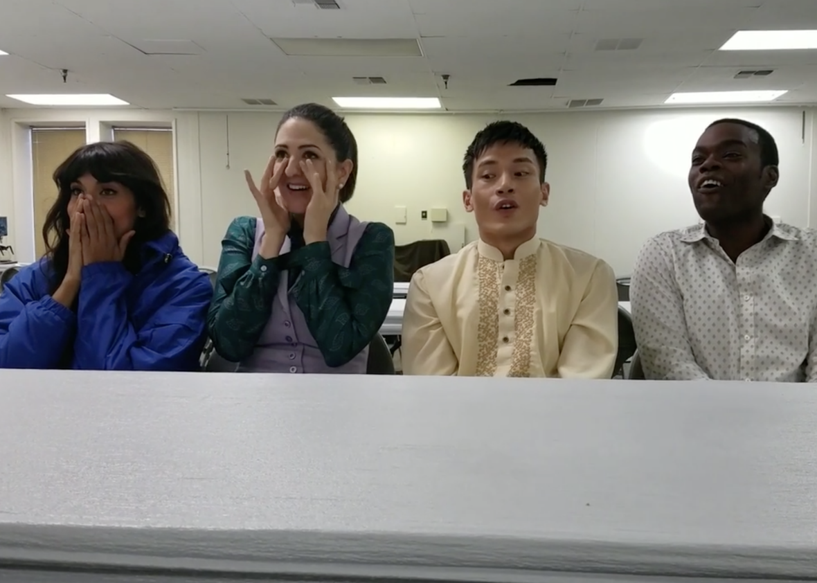 Watch the cast of The Good Place react to its big first-season plot twist (VIDEO).1180 x 842