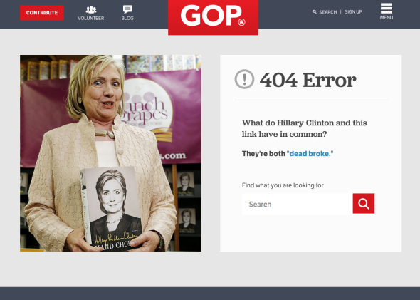 Hillary Clinton 404 error on GOP.com