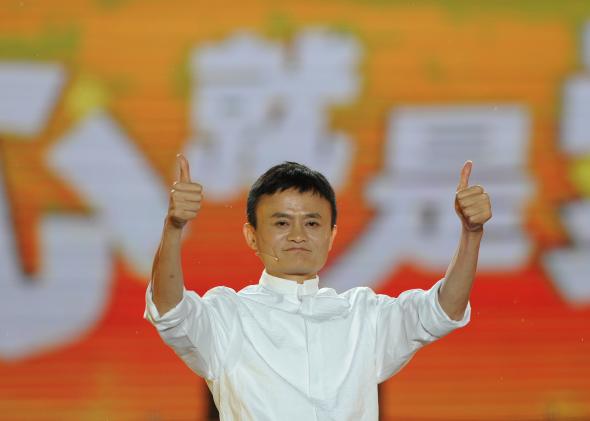 Alibaba founder Jack Ma gives two thumbs up.