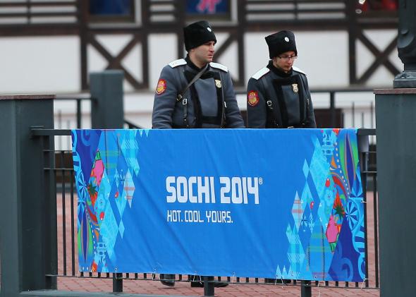 A police security patrol ahead of the Sochi Winter Olympics.