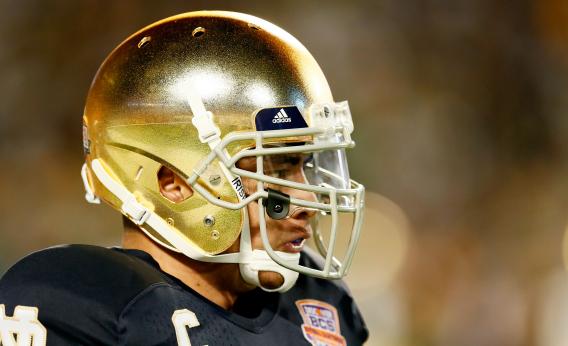 Manti Te'o, No. 5 of the Notre Dame Fighting Irish, warms up prior to playing against the Alabama Crimson Tide in the 2013 Discover BCS National Championship game at Sun Life Stadium on Jan. 7, 2013