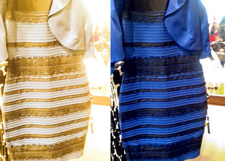 the blue black gold white dress