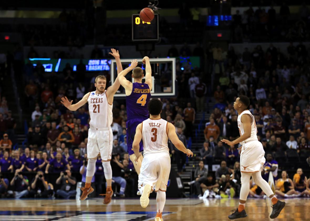 Northern Iowa #39 s half court buzzer beater against Texas in super slow