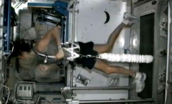 Sunita Williams completing a triathlon in space