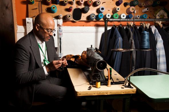 DeCarlos at work on a bespoke suit