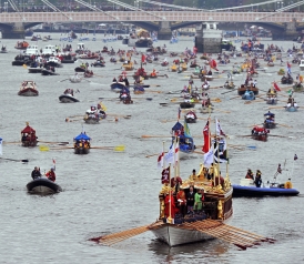 Queen Elizabeth Leads Huge Thames Flotilla
