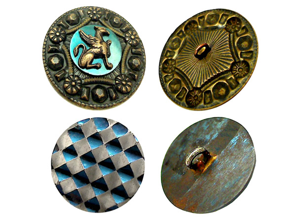Victorian Era Fabric Button Fancy Molded Top Horn of Plenty Button 