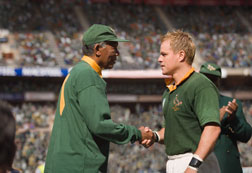 MORGAN FREEMAN as Nelson Mandela and MATT DAMON as Francois Pienaar in  &quot;Invictus&quot;. Click image to expand.