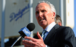 Los Angeles Dodgers owner Frank McCourt speaks at a news conference at Dodger Stadium . Click image to expand.