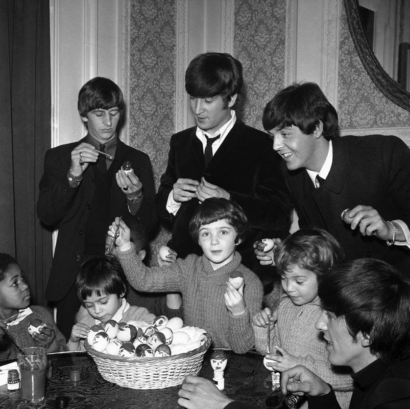 beatles_4 The Beatles provide both inspiration and instruction for Church of England Children’s Society orphans as they paint mop topped Easter eggs.
