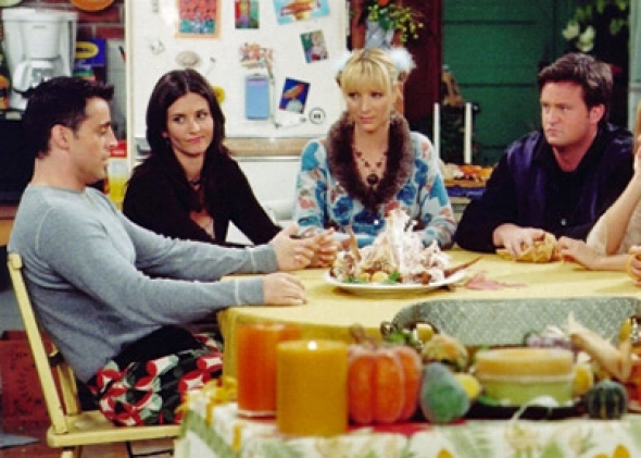 Jennifer Aniston, Courteney Cox, Lisa Kudrow, Matt LeBlanc, Matthew Perry and David Schwimmer in Friends (1994).