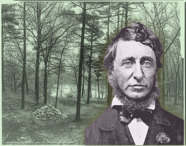 Henry David Thoreau and the site of Thoreau's hut, Lake Walden, Concord, Mass. in 1908.