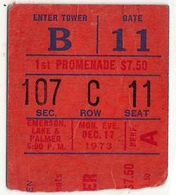 Rob McDonnell's ticket stub for the 1973 ELP show.