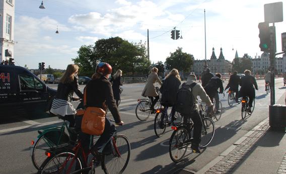 People ride bicycles on Oct. 2, 2010, in Copenhagen. The Danish capital is hoping 50 percent of commuters will get around by bike by 2015. 