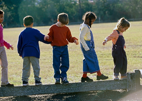 Children playing in a park.