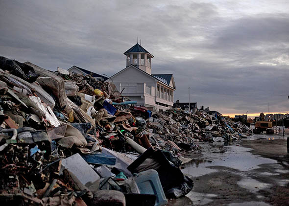 Debris from Superstorm Sandy is seen on a beach November 8, 2012 in Long Branch, New Jersey.