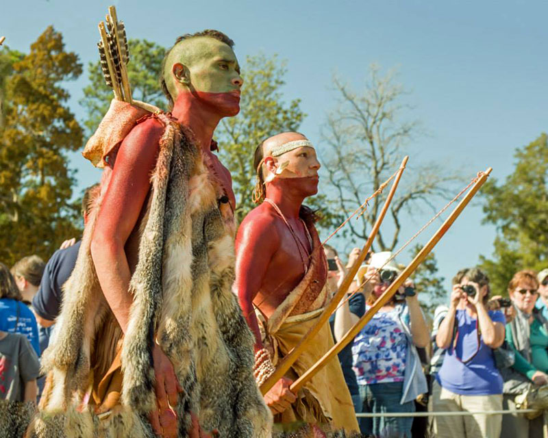 Actors at the Pocahontas wedding reenactment in Jamestown, Mass. 