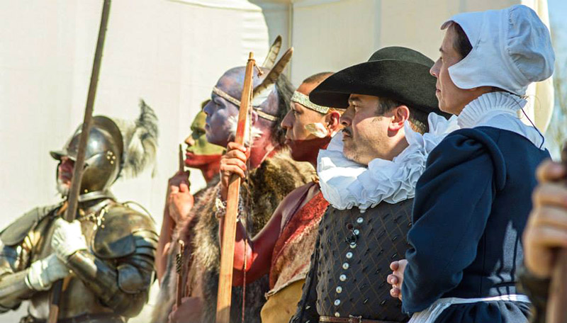 Actors at the Pocahontas wedding reenactment in Jamestown, Mass. 