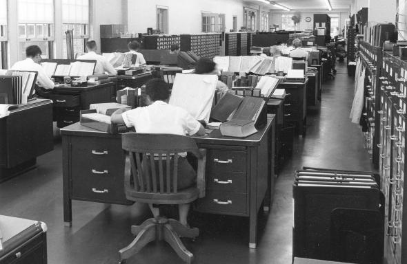 Merriam-Webster editorial department in the 1950s