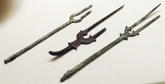 Eighth- to ninth-century molded bronze forks from present-day Iran.