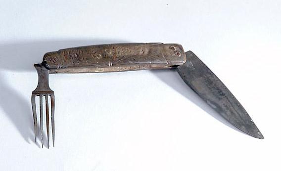 18th-century wood-and-steel knife and fork left by the Hessian Army at the Battle of Germantown, PA.