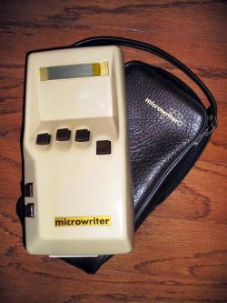 A Microwriter MW4 hand-held word-processor circa 1980. 