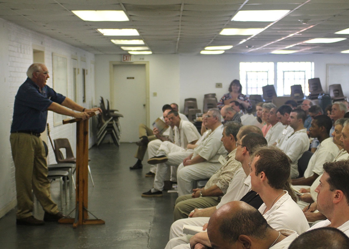 John Sage speaking to Jester I graduating prisoners in June 2014