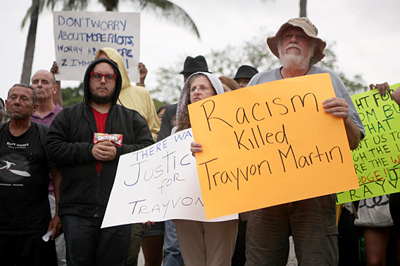 Demonstrators react to George Zimmerman's acquittal, Miami Florida.