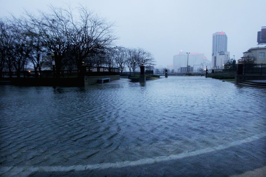 Flood waters begin to flood a street near the ocean ahead of Hurricane Sandy on Monday in Atlantic City, New Jersey. 