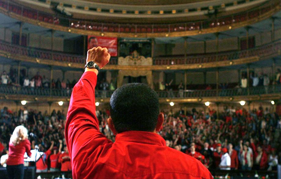 Venezuela's President Hugo Chavez attends a rally with members of his new political party PSUV (Venezuelan Socialist Union Party) in Caracas March 14, 2008. 