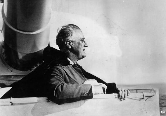 American president Franklin Delano Roosevelt on board an American warship around 1935. 