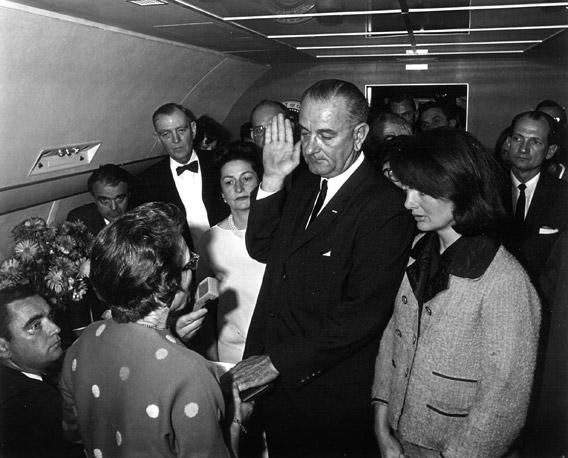 Lyndon B. Johnson takes the oath of office as President of the United States, after the assassination of President John F. Kennedy November 22, 1963.