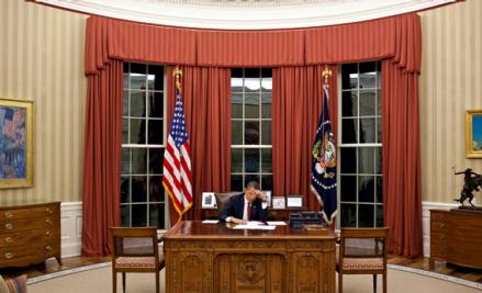 President Obama edits his remarks in the Oval Office prior to making a televised statement detailing the mission against Osama bin Laden in May 2011.