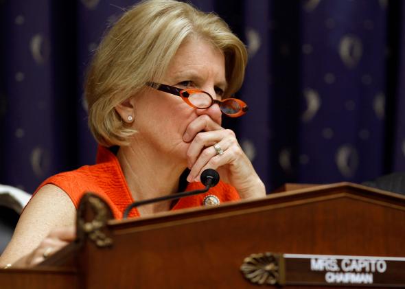 Rep. Shelley Moore Capito, who chairs the House Financial Services Committee&rsquo;s consumer lending and financial institutions subcommittee, listens to testimony during a hearing on the Dodd-Frank Act in May 2012.