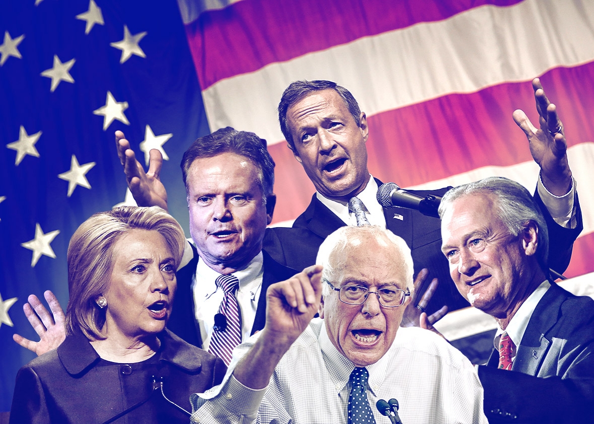 Democratic presidential candidates Hillary Clinton, Jim Webb, Ma