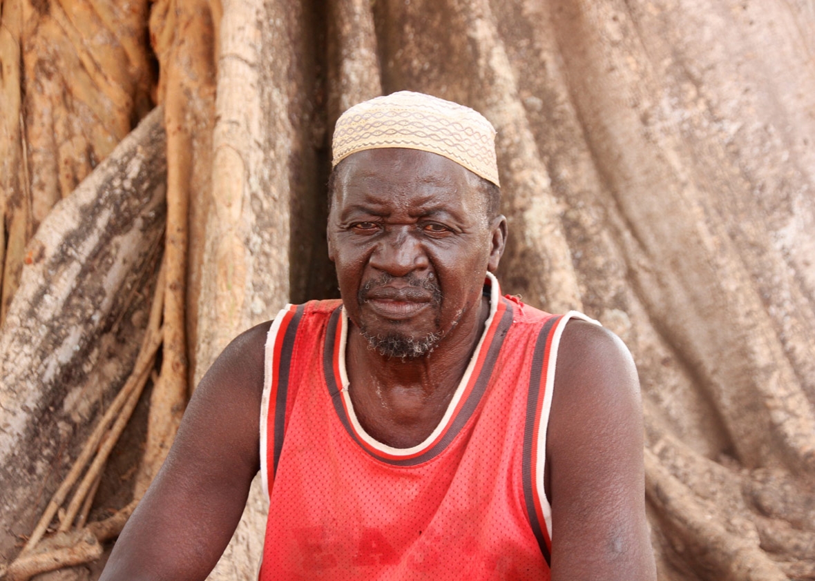 Kanilai village chief, Bakary Jammeh, sits under a silk cotton tree. He is Yahya Jammeh&rsquo;s cousin.