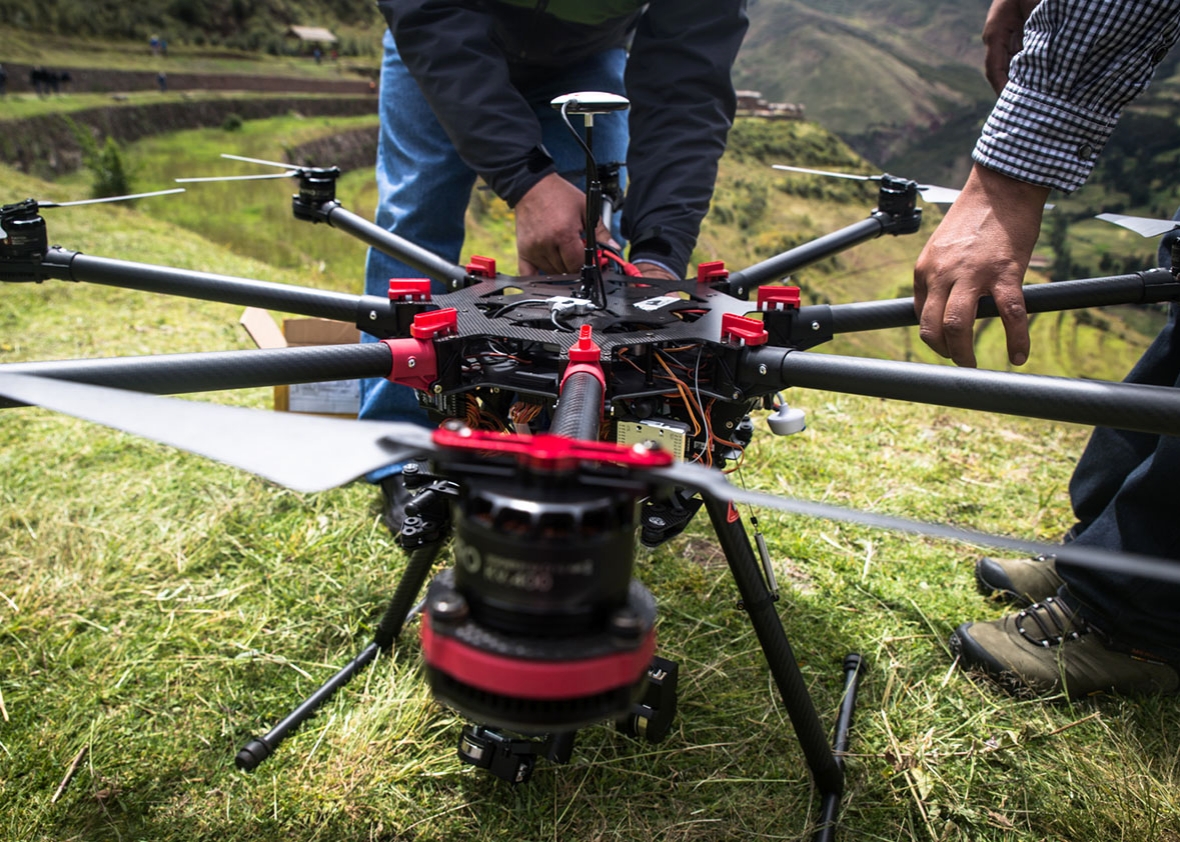 Flying a drone in Machu Picchu, Peru, April 8, 2015.