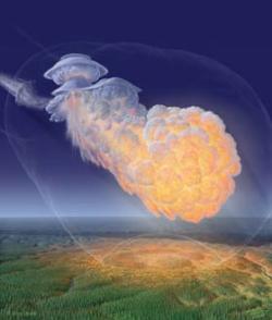 artiost drawing of the Tunguska blast