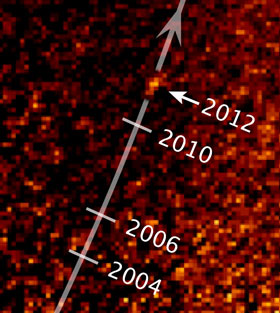 Hubble image showing the motion of Fomalhaut b over 8 years