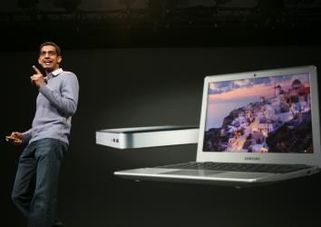 Sundar Pichai, senior vice president of Chrome, introduces the new Chromebook and Chromebox in San Francisco on June 28, 2012.