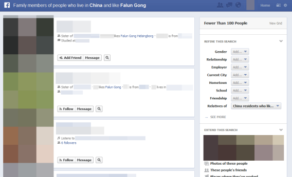 &quot;Family members of people who live in China and like Falun Gong&quot;
