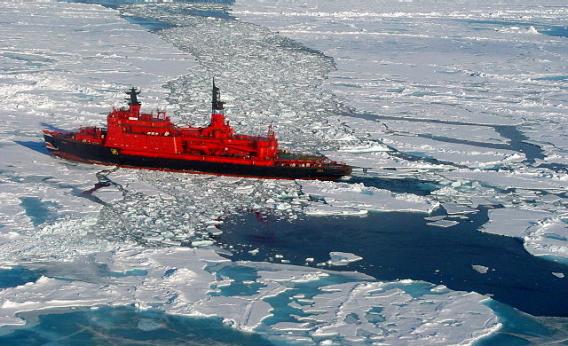 A nuclear icebreaker on its way to the North Pole in 2001.