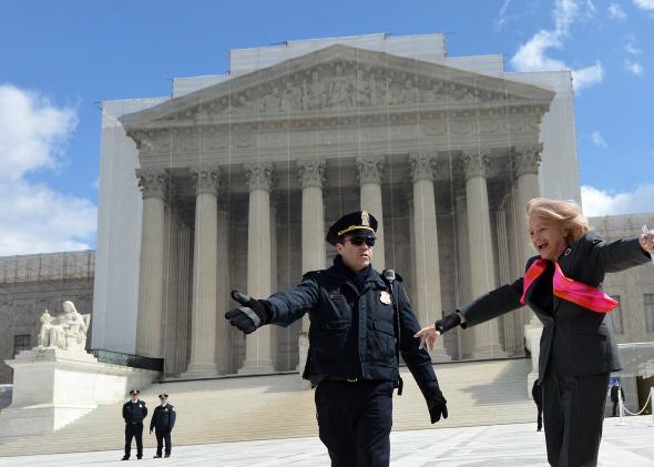 83-year-old lesbian widow Edie Windsor leaves the Supreme Court on March 27, 2013  