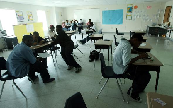 Students attend class at Encore Academy charter school on May 13, 2015, in New Orleans.